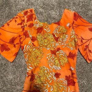 Vintage hawaiian palm chrysanthemum maxi dress